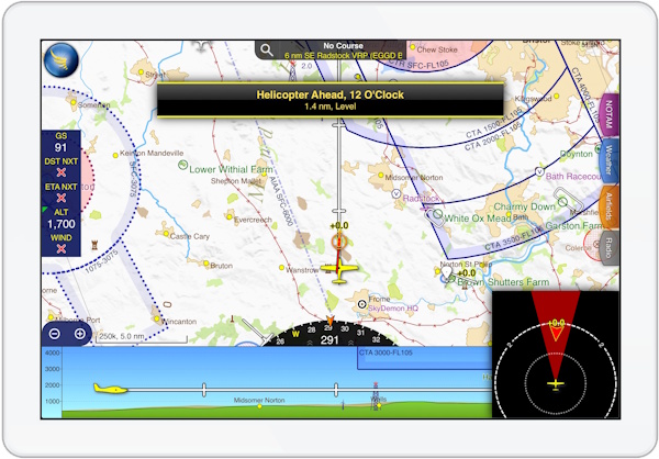 SkyDemon showing a Traffic Warning